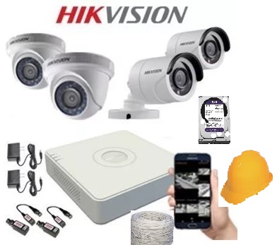 kit 4 camaras de seguridad hikvision 720p completo con instalación