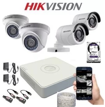 kit 4 camaras de seguridad hikvision 720p con disco duro y cable