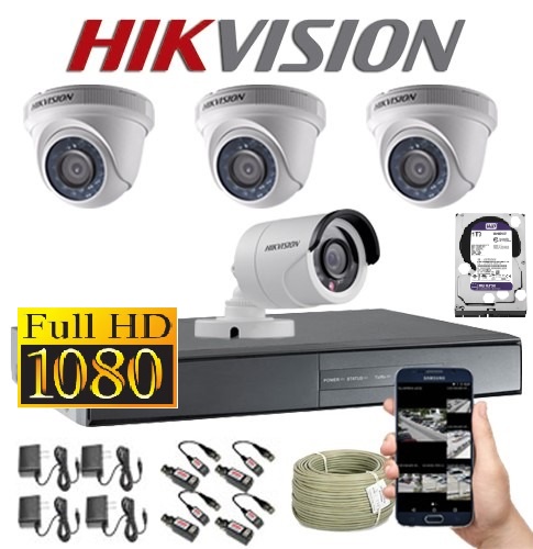 kit de 4 camaras de seguridad hikvisión 1080p Full HD con disco y cable