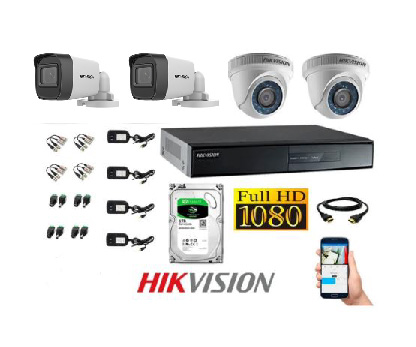 Kit de 04 camaras 2mp Hikvision con audio